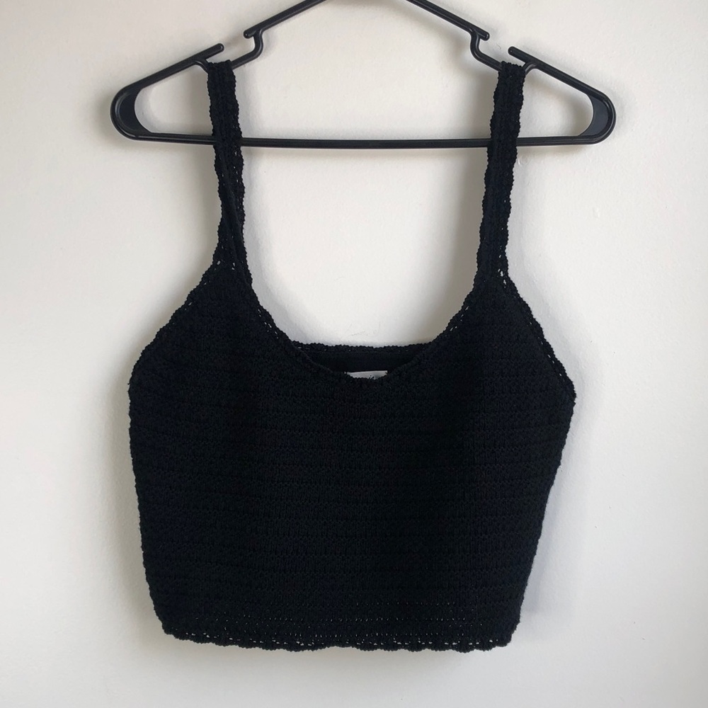 Aerie Black Crochet Crop Tank Top -